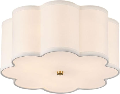 13.4"Semi Flush Mount Ceiling Light Fixture, 3-Light Modern Close to Ceiling Light With Fabric Flower-Shaped Shade, Light Fixtures Ceiling Mount for Bedroom Nursery Kids Room Living Room(Gold)