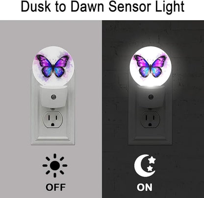 Purple Butterfly Night Light Plug Into Wall Auto Led Sleep Round Lamp for Living Room Hallway Stairs