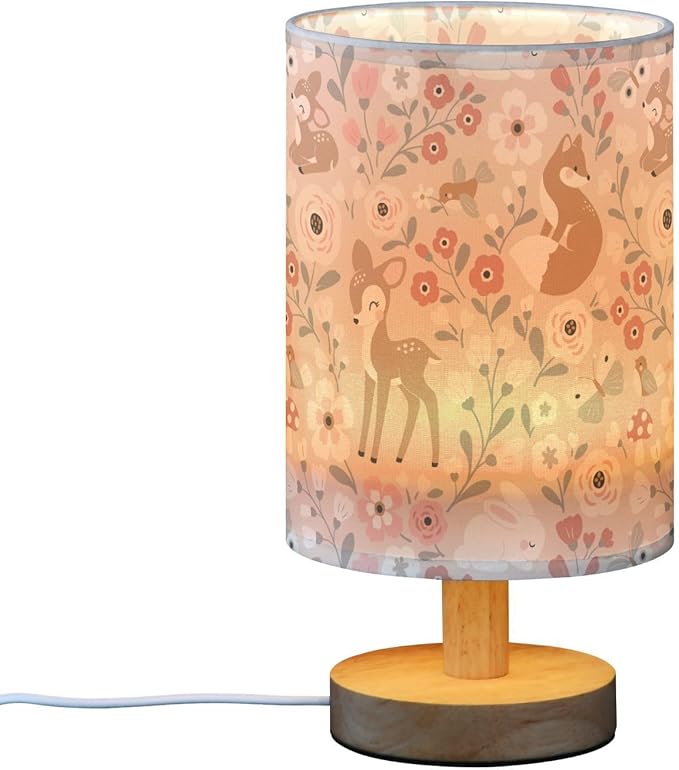 Bedside Table Lamp Cute Animals Flowers Nightstand Lamp with Wood Fox Deer Rabbit Birds Butterfly Desk Lamps for Bedroom Living Room Nursery Office Home Decor