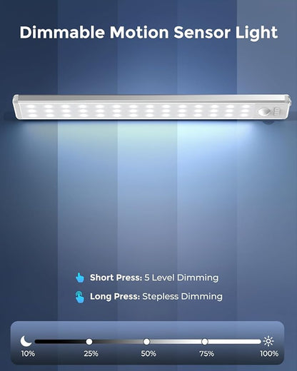 10.5" Under Cabinet Lighting, Wireless Motion Sensor Light Indoor with 3 Color Temps, Magnetic Closet Light, Dimmable Led Light, Rechargeable Under Counter Lights for Kitchen, Bedroom, Stair, 2 Pack