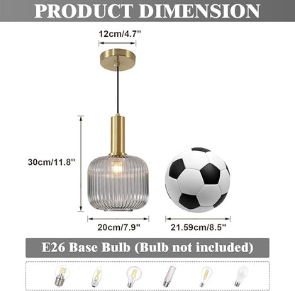KCO Lighting Mid Century Smoke Glass Pendant Light Antique Brass Kitchen Island Pendant Lighting Modern Striped Glass Globe Hanging Light Large Industrial Pendant Light Fixture