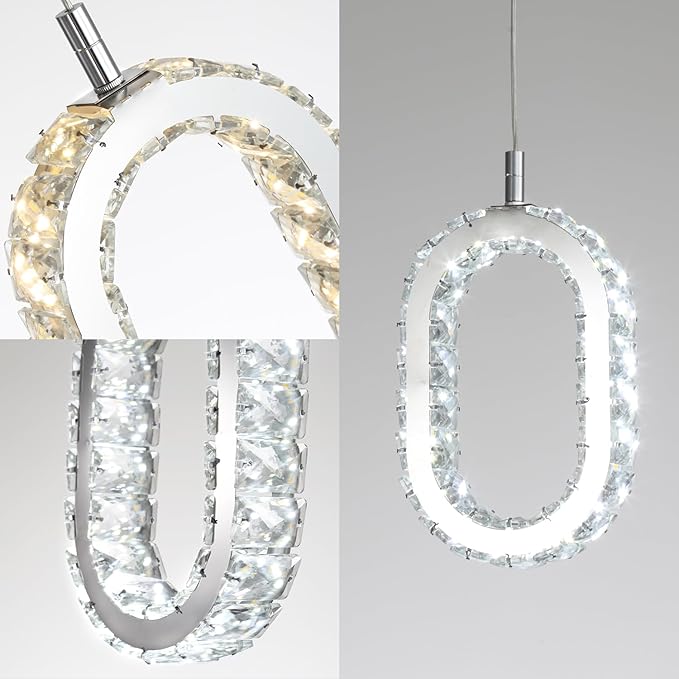 Modern LED Ring Chandelier Dimmable Crystal Ring Pendant Light for Kitchen Island Crystal Ring Chandelier for Dining Room Bedroom Living Room 3-Light Silver
