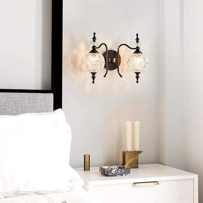 Vintage Crystal Bathroom Wall Sconces Black 2-Light Antique Vanity Light Fixtures Retro Wall Sconce Light with Crystal Glass Shade for Bathroom Bedroom Dinning Room