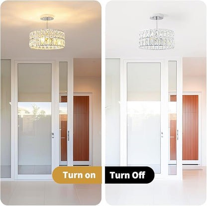 Lxybcce Chrome Crystal Ceiling Light, Modern Semi Flush Mount Ceiling Lighting, Hallway Lighting Fixtures, Small Chandelier Light Fixture for Kitchen Entryway Bedroom Dining Room, 3-Light, 12 Inch