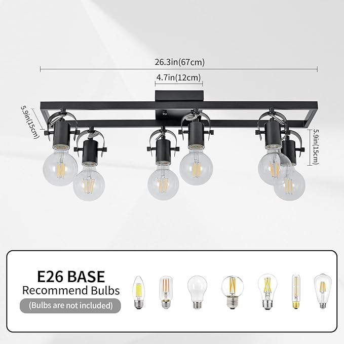 KEESFU 6-Light Black Track Lighting Fixtures Ceiling, Modern Kitchen Track Light Kit with 6 Rotatable Heads, for Kitchen, Hallway, Living Room (Bulbs Not Included)