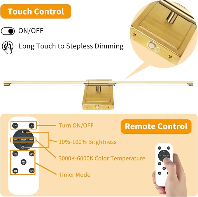 Wall Sconces Set of 2 Battery Operated, 8000mAh USB Rechargeable Wall Sconce with Remote Control, 360°Rotate Dimmable 3000K-6000K LED Dimmable Picture Lamp for Living Room, Bedroom, Hallway (28inch)