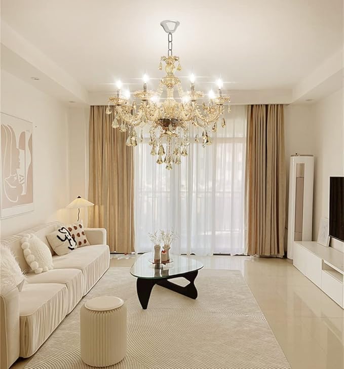 Modern Elegant K9 Crystal Chandelier 8 Lights, Cognac Crystal Ceiling Pendant Light Fixture Candle Style E12 Base for Living Room Bedroom Hallway (8 Lights)