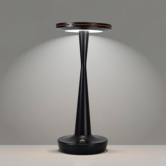 LED Cordless Table Lamps Rechargeable - Outdoor Battery Operated Portable Table Light 3 Color Stepless Dimming Tables Lamp with Memory Function, IP54 Waterproof for Patio Restaurant Dining (Black)