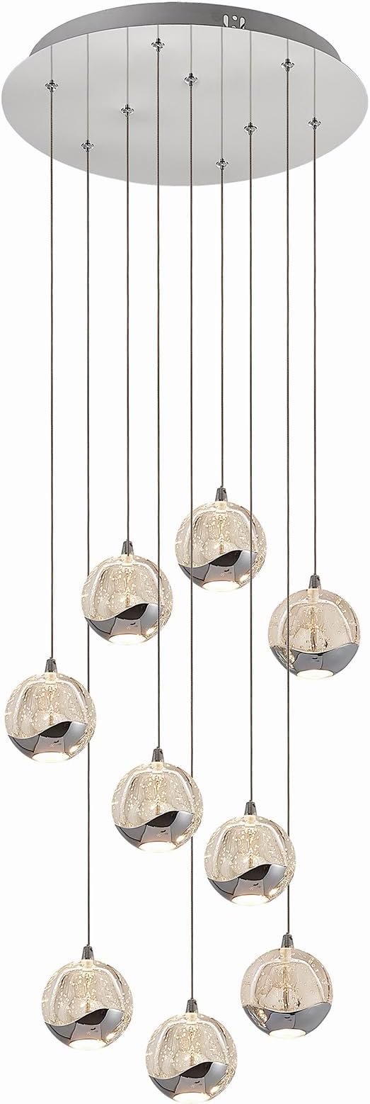 9-Light Modern Chrome Glass Globe Chandelier, Hanging Cluster Pendant Light Kitchen Island & Foyer Chandelier, Warm White 3000K, 4230 Lm, LED Modern Chandelier, Ø 15.7 in