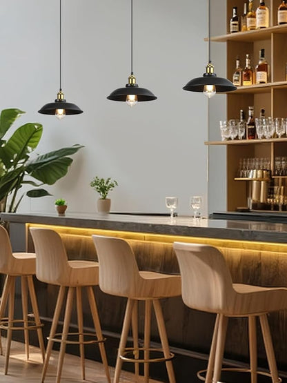 3 Pieces Black Pendant Lights E26 E27 Base Black Farmhouse Lampshade for Hanging Light Vintage Metal Shade Fixtures Barn for Kitchen Dining Room Home Bar Foyer