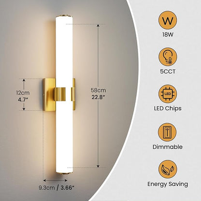 AIJIASI Bathroom Vanity Light Fixtures Over Mirror - 22.8 Inch Gold Bathroom Light Fixtures with Acrylic Shade 18W Dimmable 5CCT LED Vanity Light Modern Bathroom Sconces