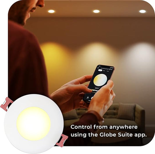 GLOBE Electric 50466 Wi-Fi Smart 3" Ultra Slim LED Recessed Lighting Kit, No Hub Required, Voice Activated, 7 W, Multicolor Changing RGB, Tunable White 2000K-5000K, 390 Lumens, Wet Rated |(Pack of 8)