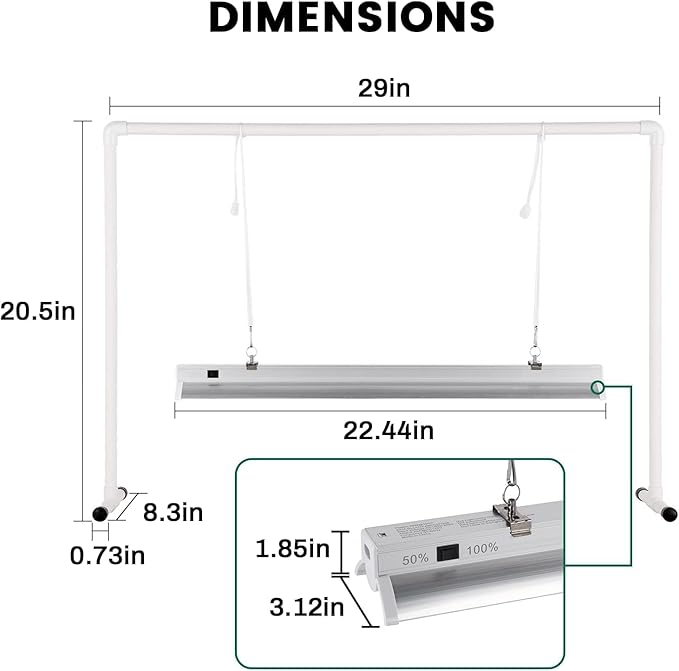 iPower LED Grow Light Stand Natural White Full Spectrum for Indoor Plant Starting Seeds and Propagating Cuttings, Height Adjustable, 2 Feet