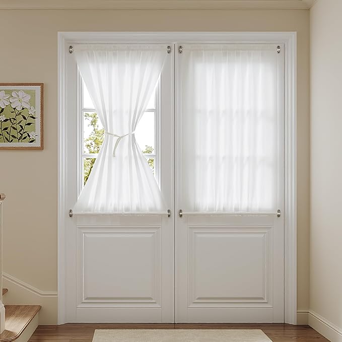 Anmao Non-See-Through Valance Kitchen Curtains 18 Inch Length 2 Panels Set, Off White Privacy Light Filtering Semi Sheer Over Sink Short Cafe Curtain Tiers for Small Windows, 25W x 18L, Ivory White