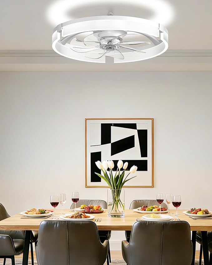 AIKVSXER 20" Ceiling Fan with Light, Modern Low Profile Fan Light, Quiet DC Motor, 6 Speeds, 3000K-6500K Dimmable LED, App & Remote Control, for Bedroom Living Room Indoor Home Decor