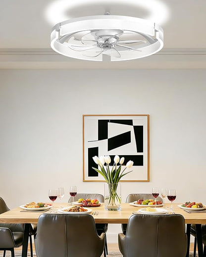 AIKVSXER 20" Ceiling Fan with Light, Modern Low Profile Fan Light, Quiet DC Motor, 6 Speeds, 3000K-6500K Dimmable LED, App & Remote Control, for Bedroom Living Room Indoor Home Decor