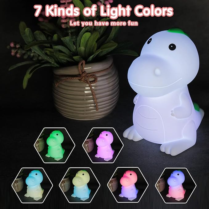 LED Cute Dinosaur Night Light, Cute Silicone Dinosaur Lamp and Animal NightLight, LED Squishy Animal Light for Sleep, Kawaii Bedside Lamp Room, Rechargeable Bedside Touch Silicone Lamp