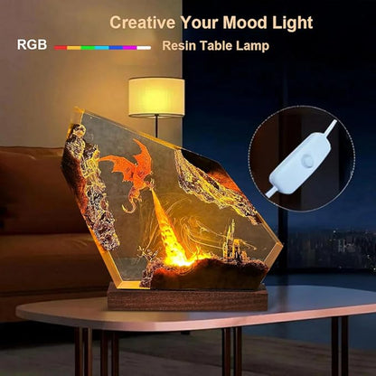 Epoxy Fire Dragon Resin Lamp, Handmade Resin Night Light with USB Port, Multi-Color LED Light, Ideal Home Bedroom Decor, Unique Birthday Holiday Gifts for Father Men Husband Boyfriend Him Kids (6"x4")