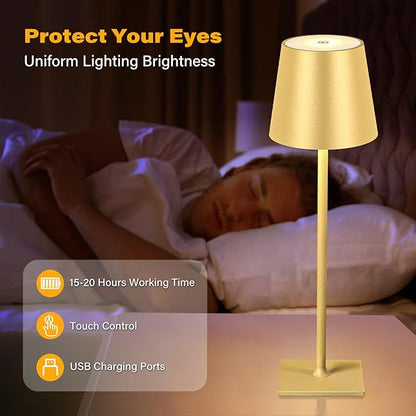 CHLORANTHUS 2 Pack Cordless Table Lamps, 3 Colors Stepless Dimming, 5000mAh Rechargeable Battery LED Desk Lamp for Bedroom/Couple Dinner/Desk/Cafe/Dining Room/Terrace