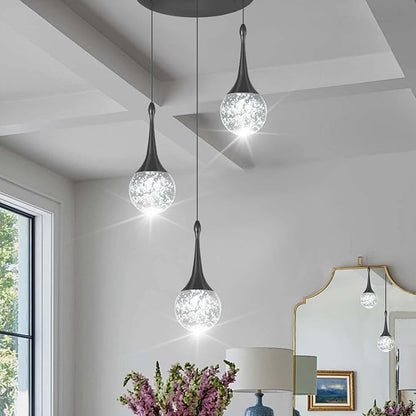 Flashing God Pendant Light Fixtures 3-Light Kitchen Island Pendant Lights Modern Black Chandelier Dimmable LED Pendant Lighting for Kitchen Island Dining Room