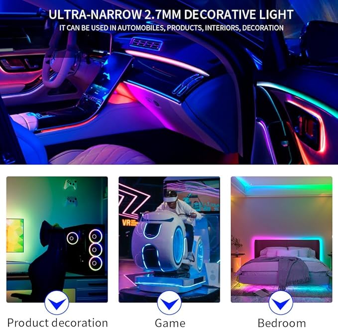 16.4FT WS2812B WS2812 2.7mm Ultra Narrow LED Strip,160LEDs/m Individually Addressable Dream Color Flexible Smart Light Tape for Bedroom,Kitchen,Stage,TV Backlight,DC12V