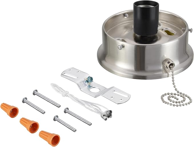 Aspen Creative 22104-09-1, Flush Mount Ceiling Fixture Shade Holder Kit with On/Off Pull Chain Switch in Brushed Nickel Finish 4-1/2" Fitter, 5" Diameter x 1-3/4" Height