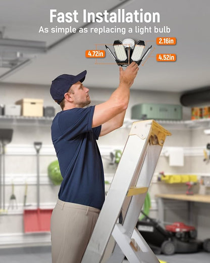 Adiding LED Garage Light w/ 6 Deformable Panels Basement Lighting, 6 Pack, Screw into E26 E27 Bulb Socket, Super Bright 6000 High Lumen, 6500K, Shop, Shed, Gym, Attic, Utility, Bay
