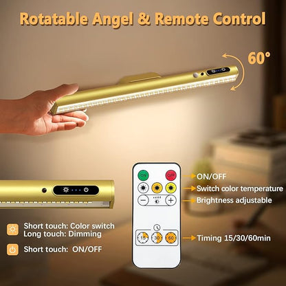 Hapfish Battery Powered Operated Wall Strip Lights, Rechargeable Magnetic LED Light Bar with Remote Control, Dimmable Desk Lamp, Under Cabinet Lighting Wireless for Picture Mirror Closet Room – Gold