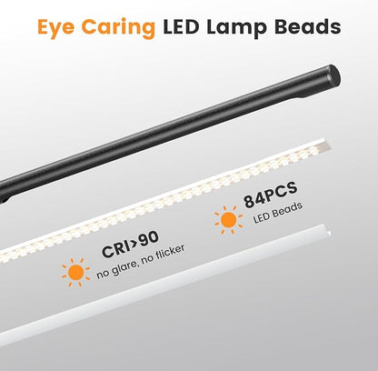 SIBRILLE Metal LED Desk Lamp, 16" Dimmable Desk Light with Base, 15W 1200LM, Adapter Included, Color & Brightness Adjustable, Modern Tall Table Lamp for Home Office Reading Study Task Laptop, Black