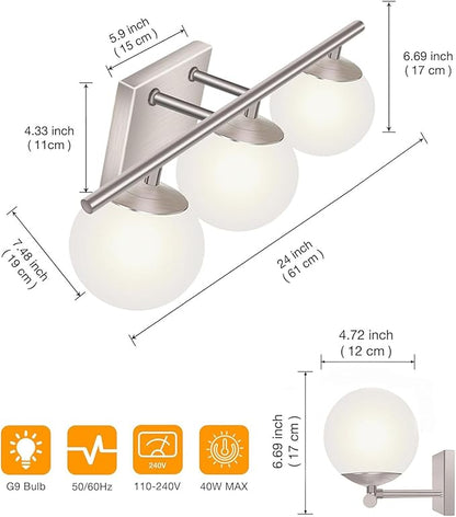 New Bathroom Vanity Light Fixtures 3 Lights Brushed Nickel Glass Shade Modern Wall Bar Sconce Over Mirror