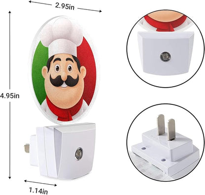 EKOBLA Italian Chef Plug-in Night Light, Cute Cartoon Chef LED Nightlight with Auto Sensor for Holiday Gifts