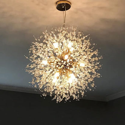 Yiisem Gold Crystal Chandeliers, 12-Light Modern Firework Pendant Lighting, G9 Dandelion Chandelier Light Fixtures for Dining Room Bedroom Living Room Restaurant Kitchen Aisle Hallway
