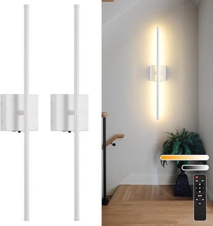 Battery Operated Wall Sconces Set of 2, 11000mAh Wireless Rechargeable White Wall Lights with Remote Control, 350°Rotate Dimmable Wall Lamp, 3 Color Temperatures, for Bedroom, Living Room, Hallway