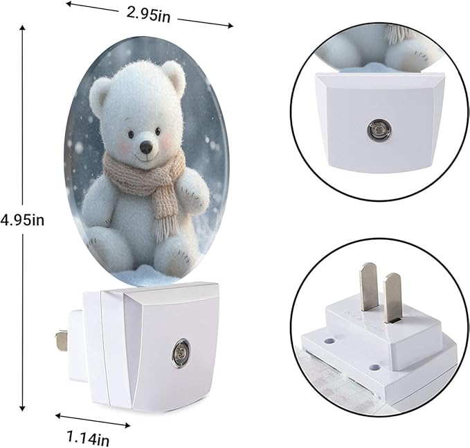 EKOBLA Cute Bear Night Light, Lovely White Bear Pattern Plug into Wall with Dusk to Dawn Sensor, 0.5W LED Energy Saving Nightlight for Bedroom, Bathroom, Hallway