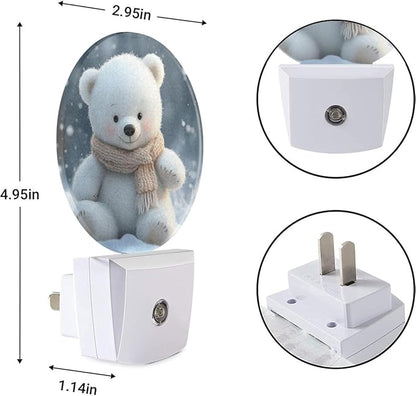 EKOBLA Cute Bear Night Light, Lovely White Bear Pattern Plug into Wall with Dusk to Dawn Sensor, 0.5W LED Energy Saving Nightlight for Bedroom, Bathroom, Hallway