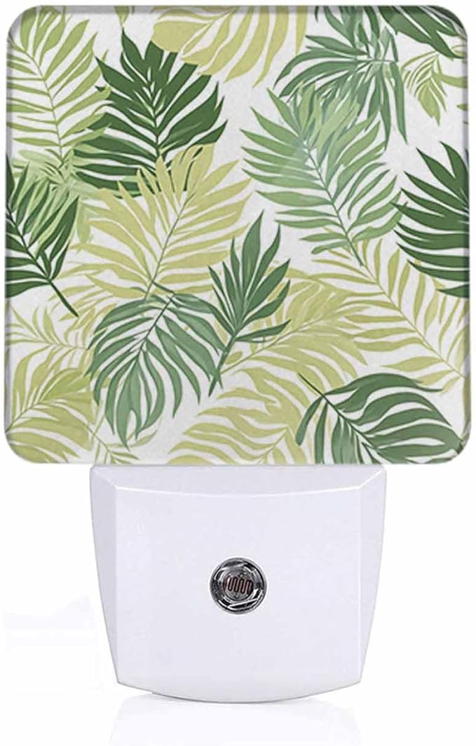 Palm Leaves Night Lights Plug into Wall Green Tropical Summer Leaves Night Light with Dusk to Dawn Sensor for Home Bedroom Bathroom Living Room 0.5W Sleep-Friendly