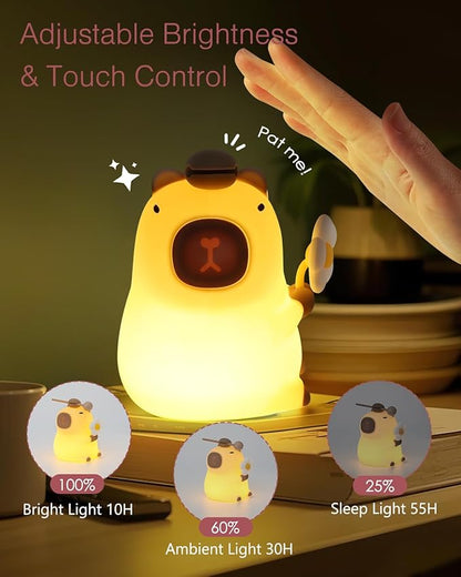 LOFICOPER Capybara Night Light, Silicone Dimmable Nursery Night Light, Rechargeable Touch Lamp, Cute Animal Lamp with Auto-Off Timer for Table Bedside Bedroom Decoration