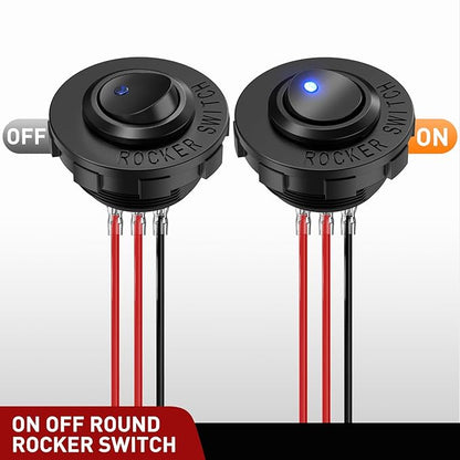 Nilight 1PC Round Rocker Switch with Shell 12V 24V 20A Blue LED Toggle swtich with 16AWG Wires SPST 3Pin 2 Position for Car Truck Vehicle Boat Marine Rocker On Off Control