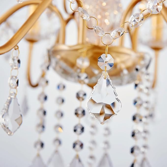 AGV LIGHTING Crystal Chandelier Gold 6-Light Candle Style Chandelier Lighting with Clear Crystal Pendants Elegant Dining Room Chandelier Light Fixture for Bedroom Living Room Foyer