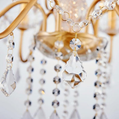AGV LIGHTING Crystal Chandelier Gold 6-Light Candle Style Chandelier Lighting with Clear Crystal Pendants Elegant Dining Room Chandelier Light Fixture for Bedroom Living Room Foyer