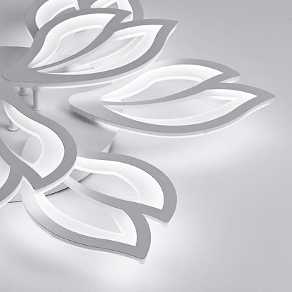 Modern White Flower Ceiling Light Fixture, 30 Inch Dimmable Flush Mount with 12 Leaves, Low Profile for Living Room, Dining Room, Bedroom