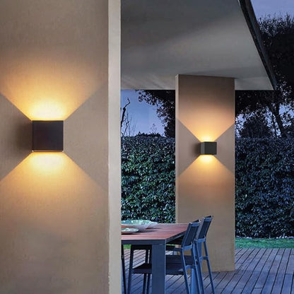 2 Pack Hardwired Compact Modern Black Wall Sconces Set, Up Down LED Light 3000K Warm White, BUILT-IN LEDs INCLUDED, 4x4x4" Matte Aluminum Indoor Outdoor Waterproof, Cube Lamps, Porch, Hallway, Bedroom