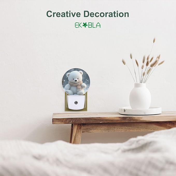 EKOBLA Cute Bear Night Light, Lovely White Bear Pattern Plug into Wall with Dusk to Dawn Sensor, 0.5W LED Energy Saving Nightlight for Bedroom, Bathroom, Hallway