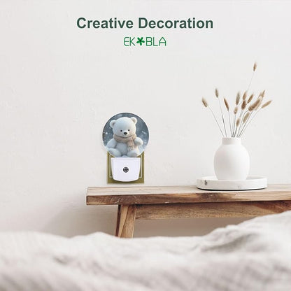 EKOBLA Cute Bear Night Light, Lovely White Bear Pattern Plug into Wall with Dusk to Dawn Sensor, 0.5W LED Energy Saving Nightlight for Bedroom, Bathroom, Hallway