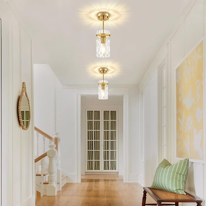Brushed Gold Pendant Lights Kitchen Island 1 Pack Modern Hammered Glass Pendant Lighting Over Island Adjustable Kitchen Hanging Light Fixtures Mini Pendant Light for Bathroom Dining Room Hallway Foyer