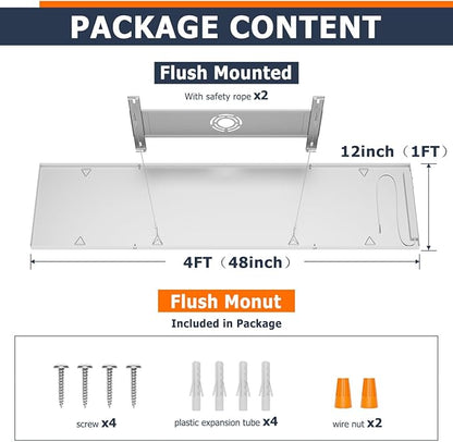 Allsmartlife 4-Pack 1x4 Led Flat Panel Light Surface Mount Ceiling Light, 5CCT 3000K/3800K/4500K/5200K/6000K Dimmable, 24W/30W/40W 4980LM Edge-Lit, Flush Mount or Drop Ceiling for Office Kitchen