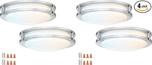 Design House 589598 Color Temperature Selectable Ripon Integrated LED Flush Mount Ceiling Light Dimmable & 2700K/3000K/3500K/4000K/5000K, 11-Inch, Satin Nickel, 4 Pack