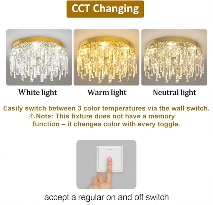 VETRULUS Gold Crystal Chandeliers for Dining Room 15.74" Round Luxury Flush Mount Crystal Ceiling Light Fixture Modern Chandelier for Bedroom Living Room Kitchen Island