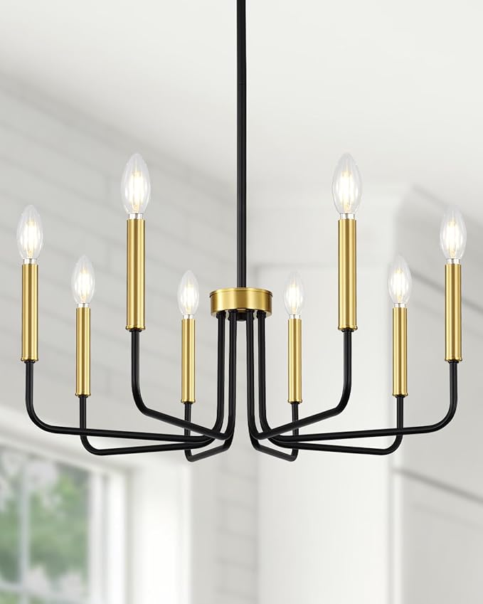 Yunnix 8 Light Black and Gold Chandeliers for Dining Room Lighting Fixtures Hanging, Modern Farmhouse Chandelier for Entryway, Foyer, Staircase, Kitchen and Living Room