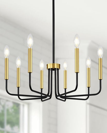 Yunnix 8 Light Black and Gold Chandeliers for Dining Room Lighting Fixtures Hanging, Modern Farmhouse Chandelier for Entryway, Foyer, Staircase, Kitchen and Living Room